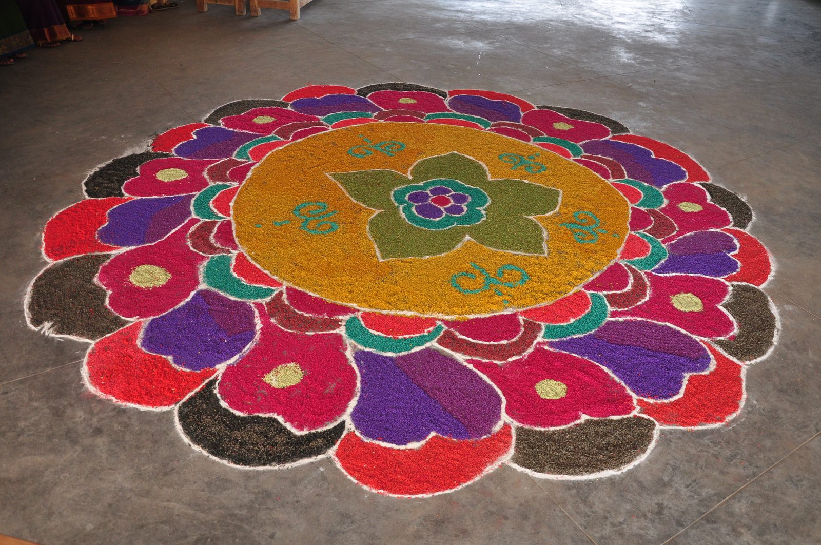 Decorative kolam (rangoli) for a function
