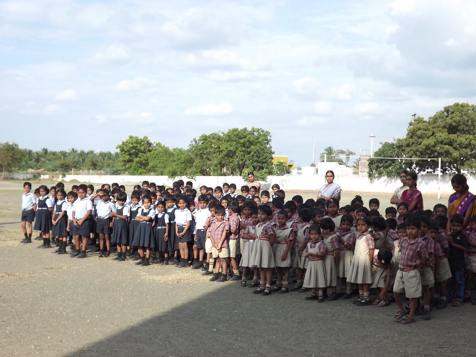 Students gathered on the campus grounds